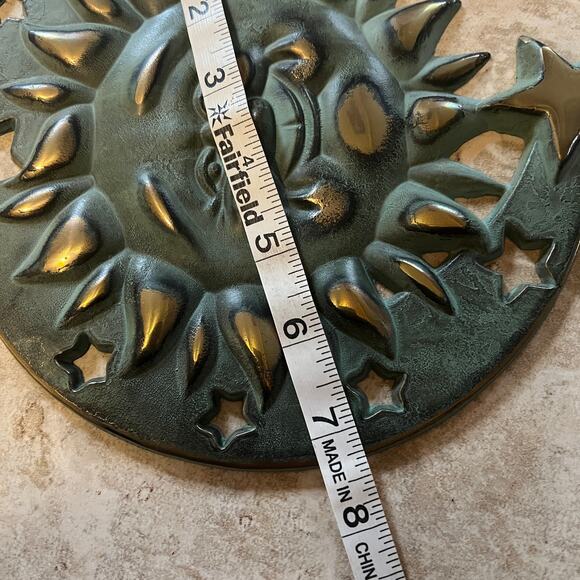 90s vintage partylite celestial sun metal brass green patina candle wall sconce - Picture 6 of 8